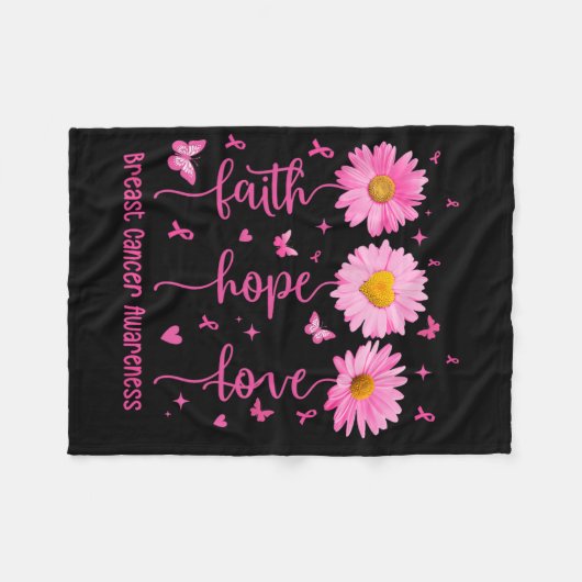 Faith Hope Love Pink Ribbon Breast Cancer Awarenes Fleece Deken (Voorkant (Horizontaal))
