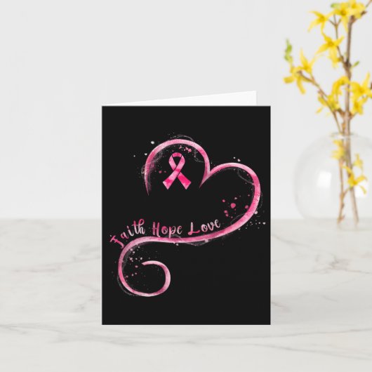 Faith Hope Love Pink Ribbon Breast Cancer Awarenes Kaart (Gele Bloem)
