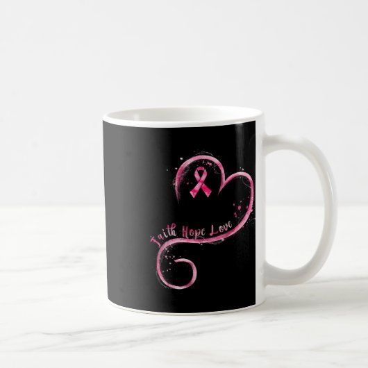 Faith Hope Love Pink Ribbon Breast Cancer Awarenes Koffiemok (Rechts)