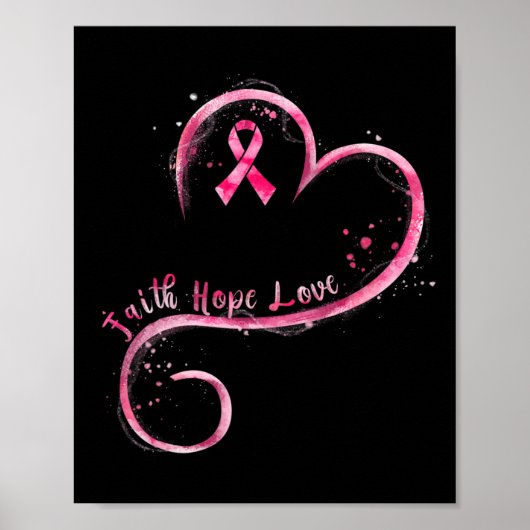 Faith Hope Love Pink Ribbon Breast Cancer Awarenes Poster (Voorkant)