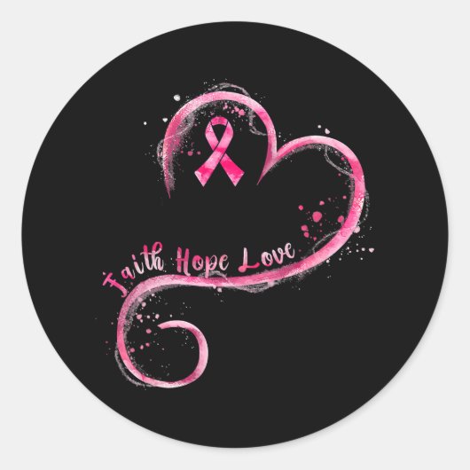 Faith Hope Love Pink Ribbon Breast Cancer Awarenes Ronde Sticker (Voorkant)