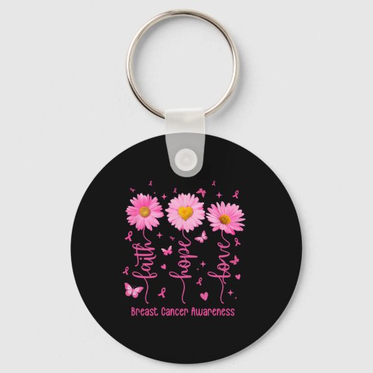 Faith Hope Love Pink Ribbon Breast Cancer Awarenes Sleutelhanger (Voorkant)