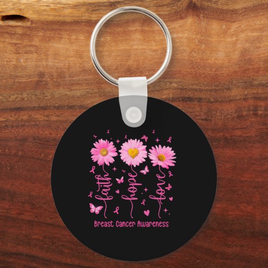 Faith Hope Love Pink Ribbon Breast Cancer Awarenes Sleutelhanger (Voorkant)