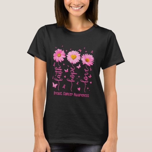 Faith Hope Love Pink Ribbon Breast Cancer Awarenes T-shirt (Voorkant)