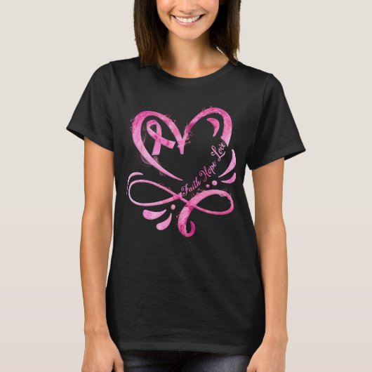 Faith Hope Love Pink Ribbon Breast Cancer T-shirt (Voorkant)