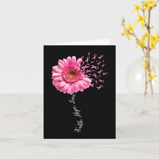 Faith Hope Love Pink Ribbon Daisy Flower Breast C Kaart (Gele Bloem)