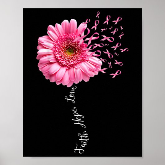 Faith Hope Love Pink Ribbon Daisy Flower Breast Ca Poster (Voorkant)