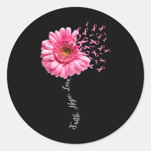 Faith Hope Love Pink Ribbon Daisy Flower Breast Ca Ronde Sticker