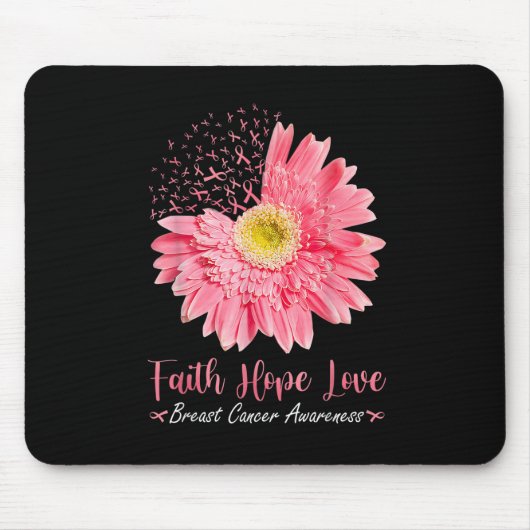 Faith Hope Love Pink Ribbon Daisy Sunflower Breas Muismat (Voorkant)