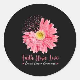 Faith Hope Love Pink Ribbon Daisy Sunflower Breas Ronde Sticker
