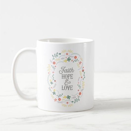 Faith Hope Love Quote Bijbel Scriptkoffie Mok (Links)