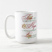 Faith, Hope, Love Red Gold Kerstmis Mok (Links)