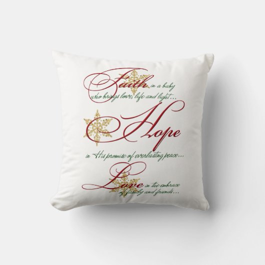 Faith, Hope, Love Red Gold Kerstmis Pillow Kussen (Voorkant)