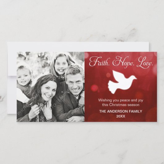 Faith Hope Love Religious Christmas Dove Red Feestdagenkaart (Voorkant)