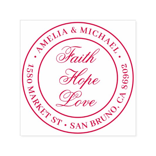 Faith Hope Love | Ronde bruiloft retour adres Zelfinktende Stempel (Design)