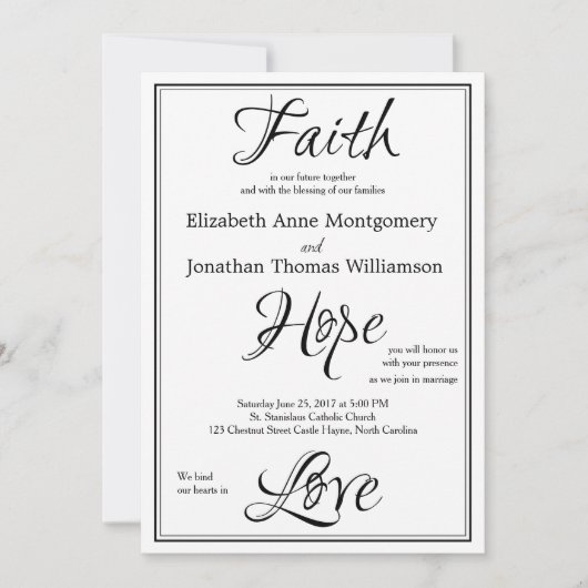 Faith Hope Love Script Trouwkaart Uitnodiging (Voorkant)
