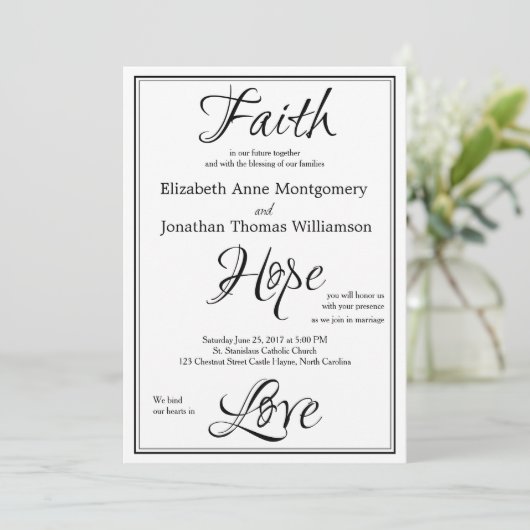 Faith Hope Love Script Trouwkaart Uitnodiging (Staand voorkant)