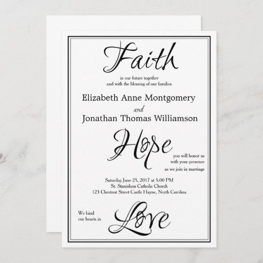 Faith Hope Love Script Trouwkaart Uitnodiging (Voorkant / Achterkant)