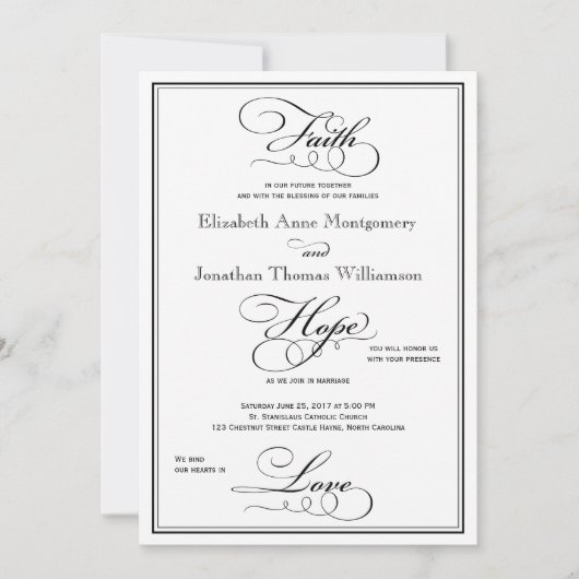 Faith Hope Love Script Weddenschap Uitnodiging (Voorkant)