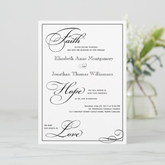 Faith Hope Love Script Weddenschap Uitnodiging (Staand voorkant)