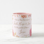 Faith Hope Love Scripture Bloemrijk Roze Goud Roos Mok (Midden)