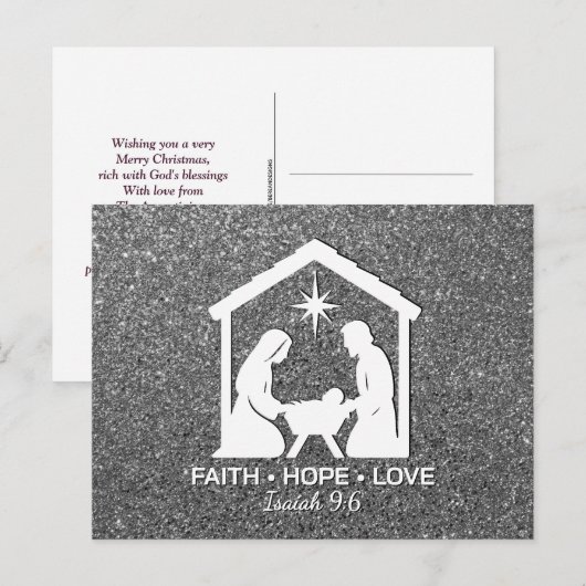 FAITH HOPE LOVE Silver Glitter Christian Christmas Feestdagenkaart (Voorkant / Achterkant)