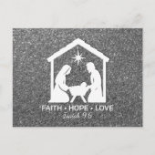 FAITH HOPE LOVE Silver Glitter Christian Christmas Feestdagenkaart (Voorkant)