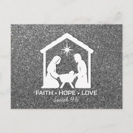 FAITH HOPE LOVE Silver Glitter Christian Christmas Feestdagenkaart