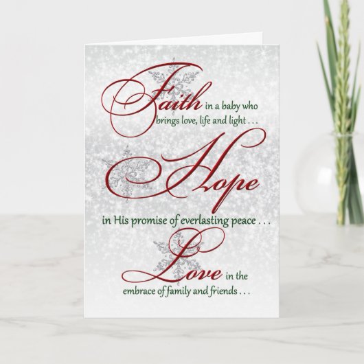 Faith, Hope, Love Silver Snowflakes Christmas Kaar Feestdagen Kaart (Voorkant)
