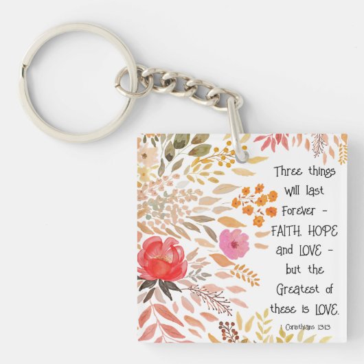 "Faith Hope Love" Sinaasappel Gouden Waterverf Blo Sleutelhanger (voorkant)