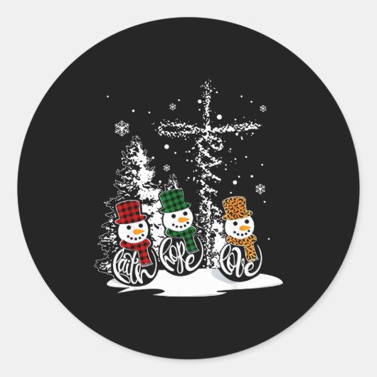 Faith Hope Love Snowman Jesus Christian Tree Chris Ronde Sticker (Voorkant)