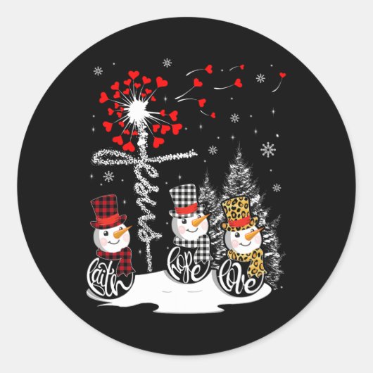 Faith Hope Love Snowman Jesus Dandelion Christelij Ronde Sticker (Voorkant)
