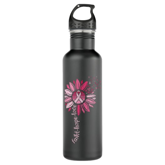 Faith Hope Love Sunflower Breast Cancer Awareness Waterfles (Voorkant)