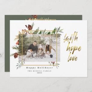 Faith Hope Love Three Photo Floral Kerstmis Feestdagenkaart