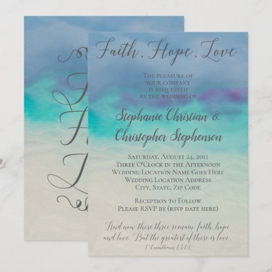 Faith Hope Love Waterverf Bijbel Verse Wedding Kaart (Voorkant / Achterkant)