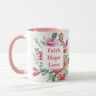 Faith Hope Love waterverf bloemen Monogram Mok