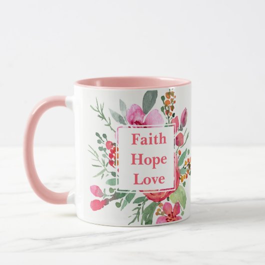 Faith Hope Love waterverf bloemen Monogram Mok (Links)