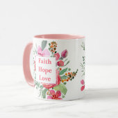 Faith Hope Love waterverf bloemen Monogram Mok (Voorkant links)