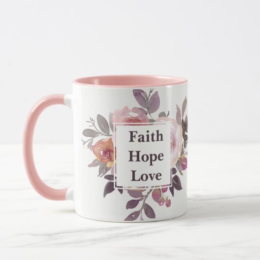 Faith Hope Love waterverf bloemen Monogram Mok (Links)