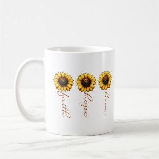 Faith Hope Love Zonnebloem gepersonaliseerd Koffiemok