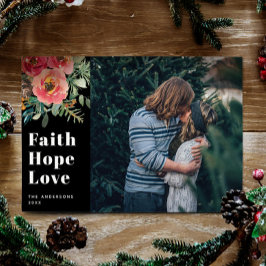 Faith Hope Love | Zwarte religieuze kerstfoto Feestdagenkaart