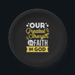 Faith in God – Our Greatest Strength Quote Papieren Bordje<br><div class="desc">Show the world where your strength comes from with this bold Christian quote design: “Our Greatest Strength is Faith in God.” Featuring vibrant yellow and white typography on a black background, this faith-filled design is perfect for believers who want to express their trust in God with confidence and style. Ideal...</div>