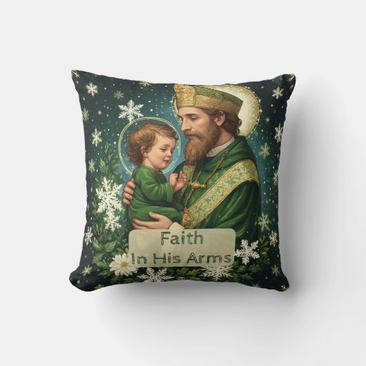 Faith in His Arms Saint Patrick with Baby Jesus Kussen (Voorkant)
