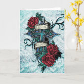Faith in Love kruis en rozen in tattoo stijl. Kaart (Gele Bloem)