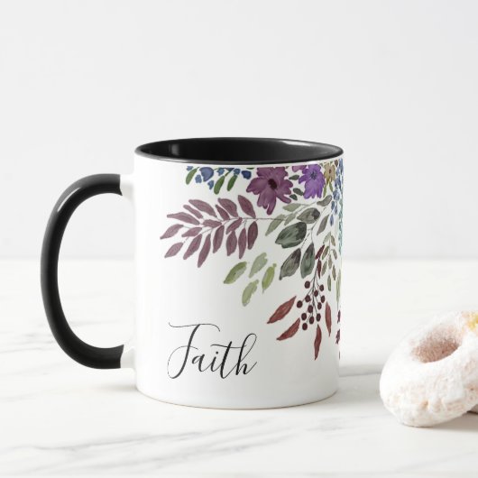 Faith Inspirerend Bourgogne Waterverf Floral Mok (Met donut)