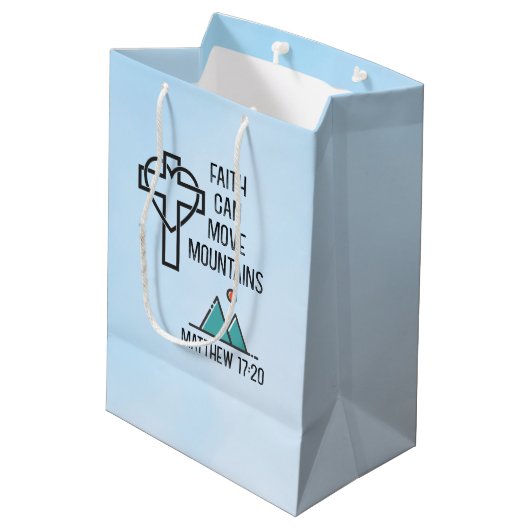Faith kan bergen Christelijke bijbelcitaat verplaa Medium Cadeauzakje (Achterkant Gekanteld)