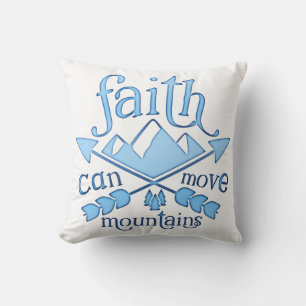 Faith kan Mountains Blue Typografie bewegen Kussen