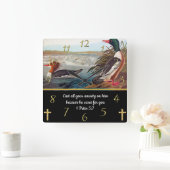 Faith kruis met twee eenden 1 Peter 5:7 Vierkante Klok (Huis)