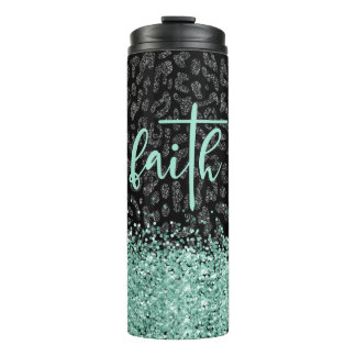 Faith Leopard Tumbler, Black Glitter Leopard Thermosbeker