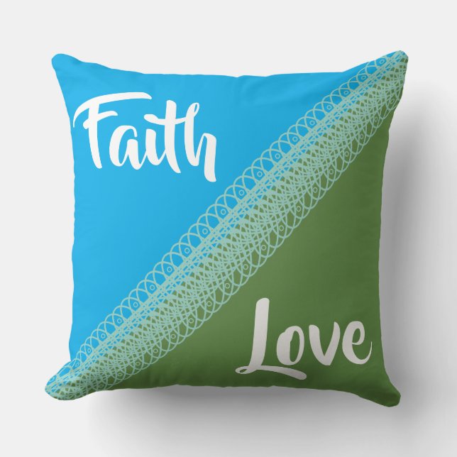 Faith/Love Blue/Green Reversible Pillow Kussen (Voorkant)